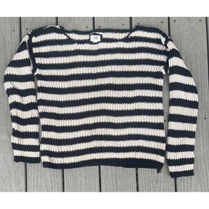 I Love H81 Black Cream Chunky Rib Knit Striped Pullover Sweater Women’s L